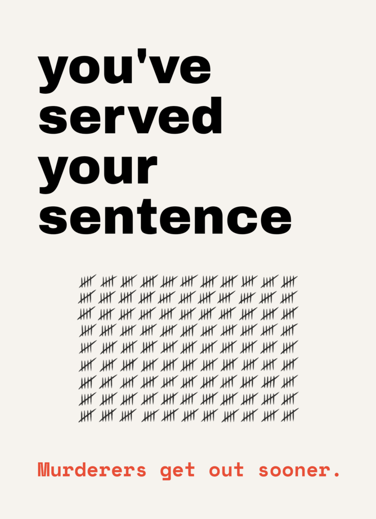 Funny empty nest card that reads "You've served your sentence" on a cream front