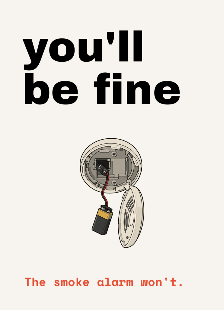 Funny empty nest card that reads "You'll be fine" on a cream front